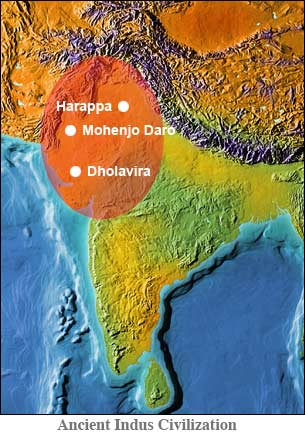Map of Indus Valley Civilizations near Indus River